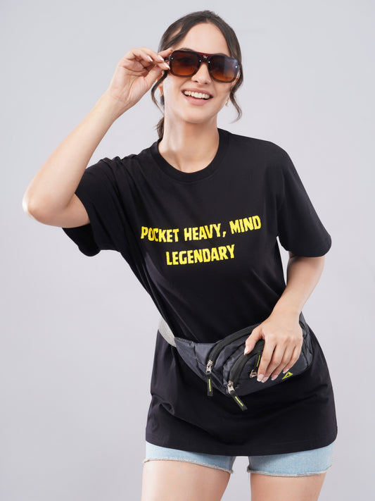 Pocket Heavy, Mind Legendary Oversized Black T-Shirt