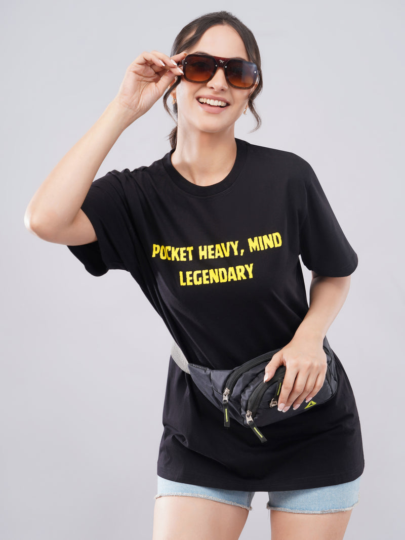 Pocket Heavy, Mind Legendary Oversized Black T-Shirt