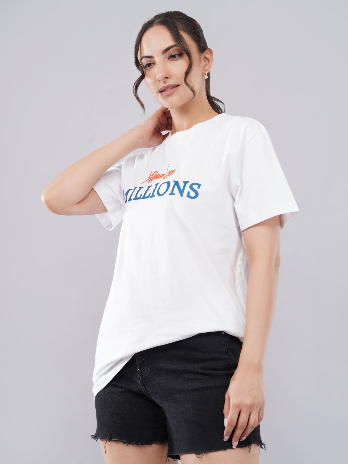 “Mind On Millions” Women’s Oversized Tee – Pure White Edition