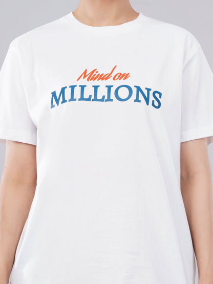 “Mind On Millions” Women’s Oversized Tee – Pure White Edition