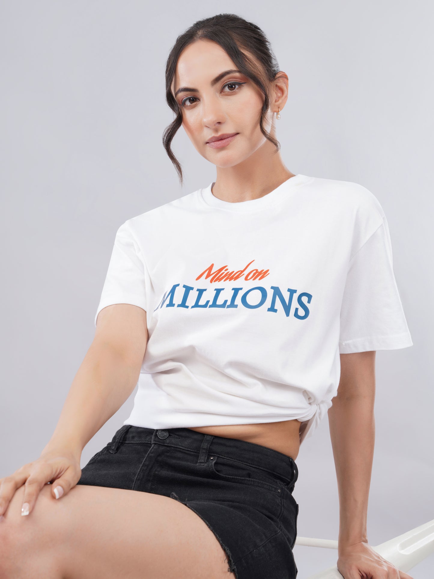 “Mind On Millions” Women’s Oversized Tee – Pure White Edition