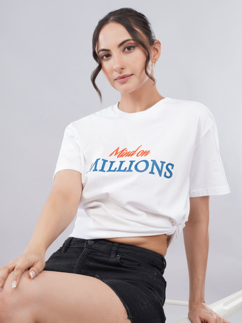 “Mind On Millions” Women’s Oversized Tee – Pure White Edition
