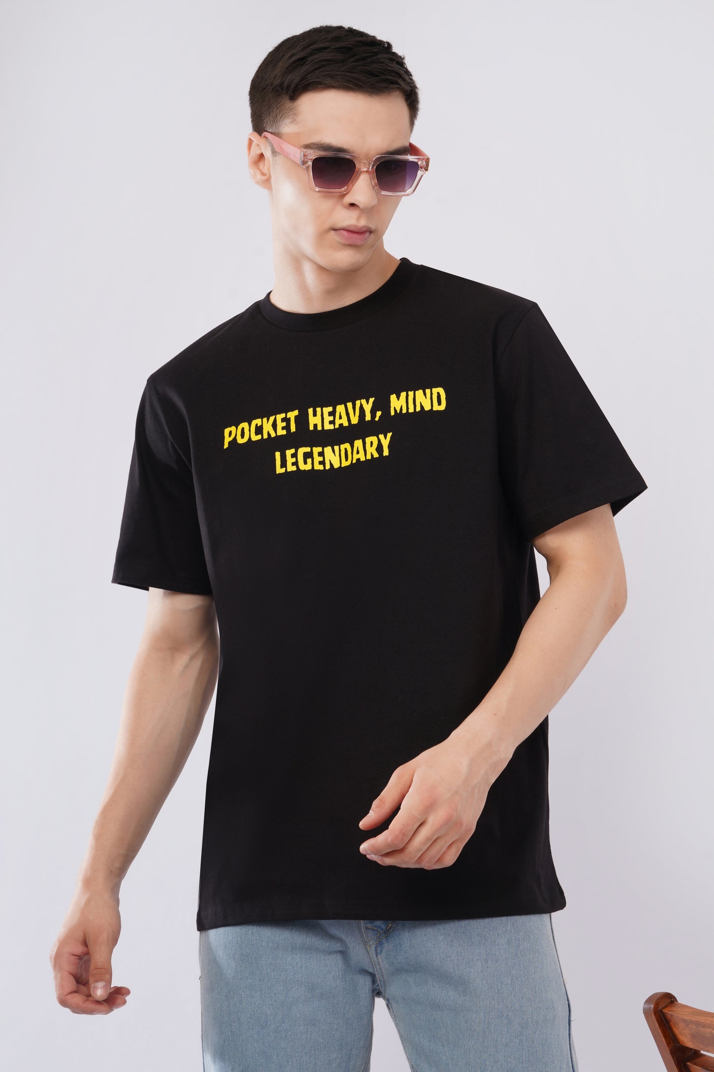 Pocket Heavy, Mind Legendary Oversized Black T-Shirt