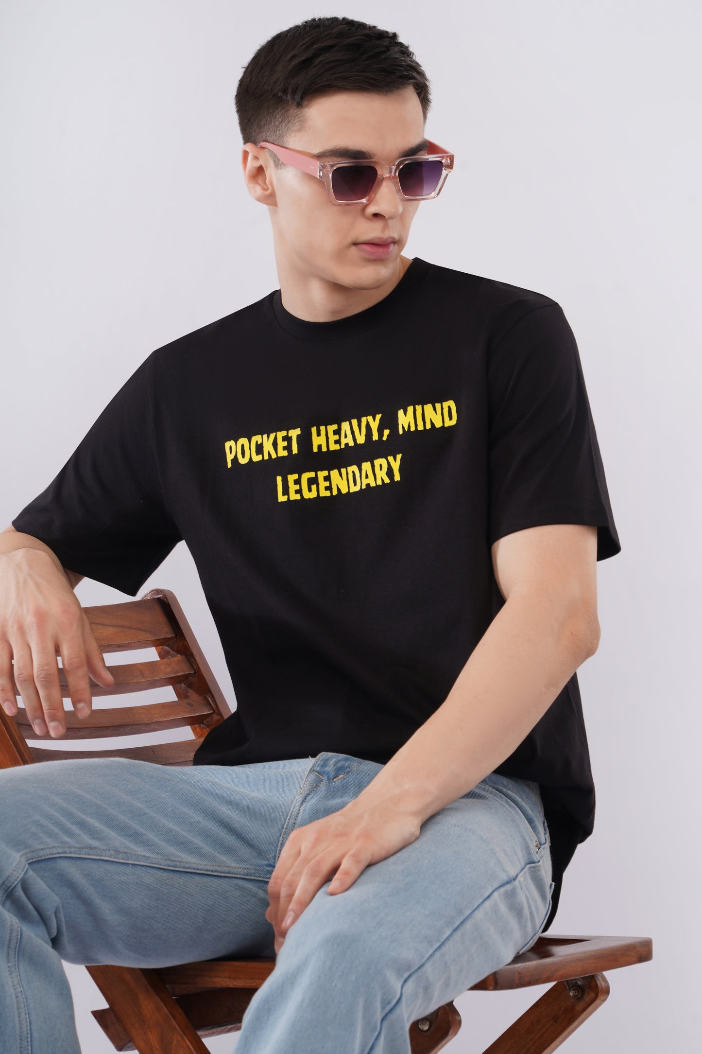 Pocket Heavy, Mind Legendary Oversized Black T-Shirt